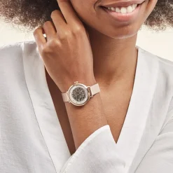 Hot PIERRE LANNIER Montre Automatique 35 Argent cadran doré rose fond argenté bracelet acier doré rose