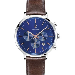 Clearance PIERRE LANNIER Montre Baron Bleu cadran argenté fond bleu bracelet cuir brun