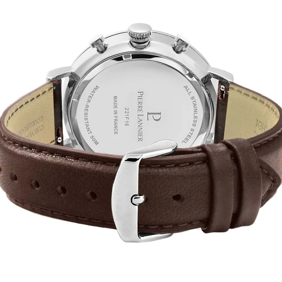 Clearance PIERRE LANNIER Montre Baron Bleu cadran argenté fond bleu bracelet cuir brun