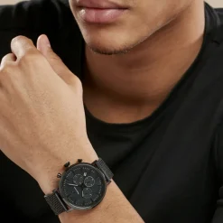 Best PIERRE LANNIER Montre Baron Noir cadran noir fond noir bracelet acier noir