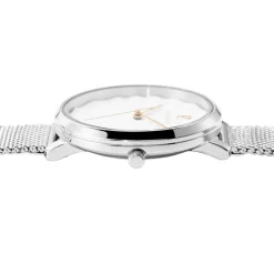 New PIERRE LANNIER Montre Betty Blanc cadran argenté fond blanc bracelet acier argenté