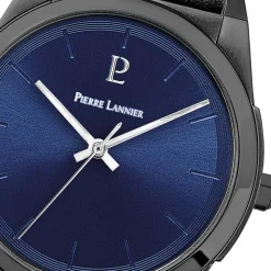 Online PIERRE LANNIER Montre Candide Bleu cadran noir fond bleu bracelet cuir noir