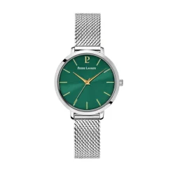 Clearance PIERRE LANNIER Montre Chouquette Vert cadran argenté fond vert bracelet acier argenté