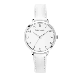 Hot PIERRE LANNIER Montre Chouquette Blanc cadran argenté fond blanc bracelet cuir blanc