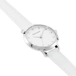 Hot PIERRE LANNIER Montre Chouquette Blanc cadran argenté fond blanc bracelet cuir blanc
