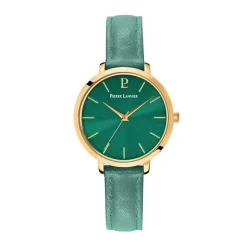 Outlet PIERRE LANNIER Montre Chouquette Vert cadran doré fond vert bracelet cuir vert