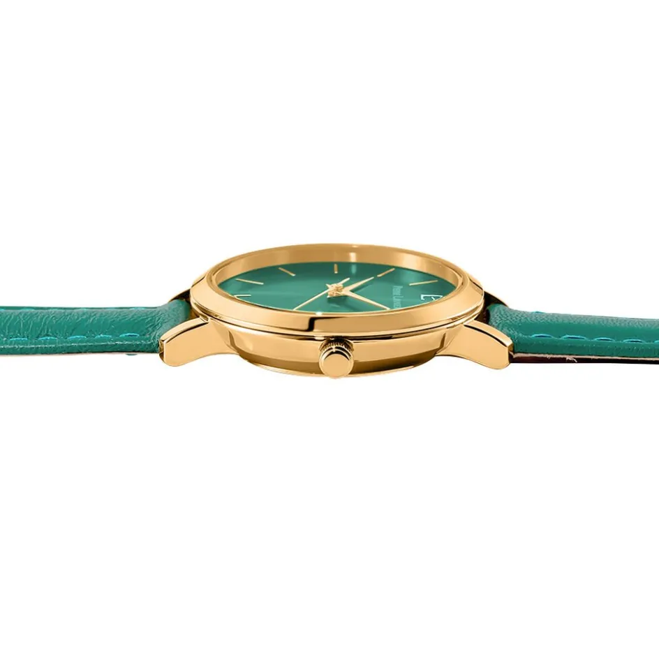 Outlet PIERRE LANNIER Montre Chouquette Vert cadran doré fond vert bracelet cuir vert