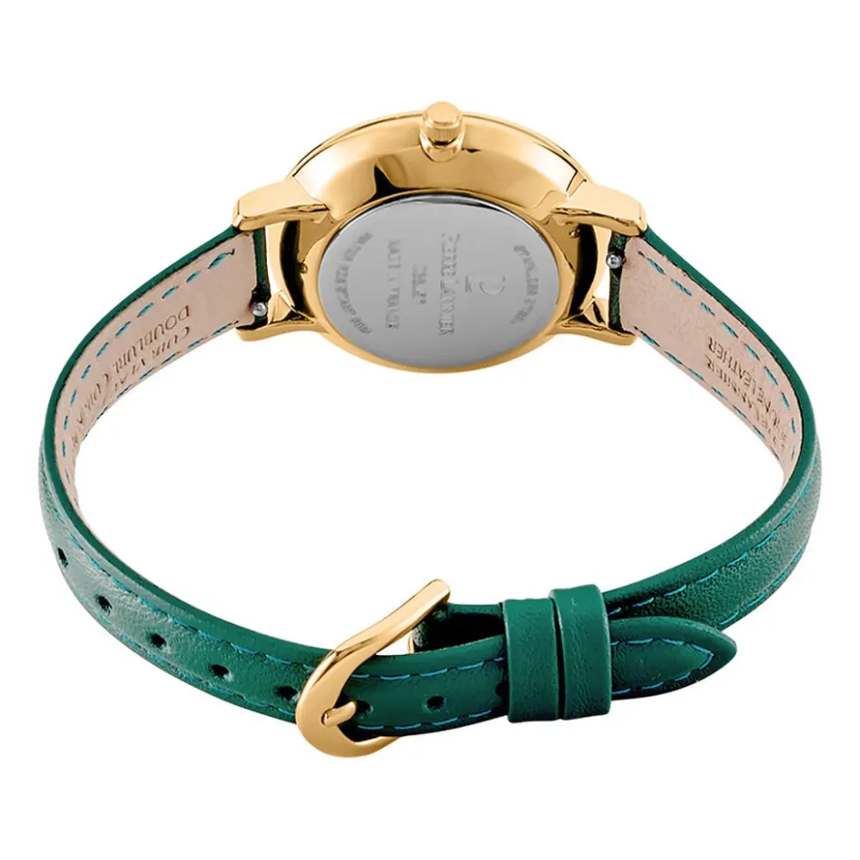 Outlet PIERRE LANNIER Montre Chouquette Vert cadran doré fond vert bracelet cuir vert