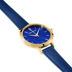 Best PIERRE LANNIER Montre Chouquette Bleu cadran doré fond bleu bracelet cuir bleu