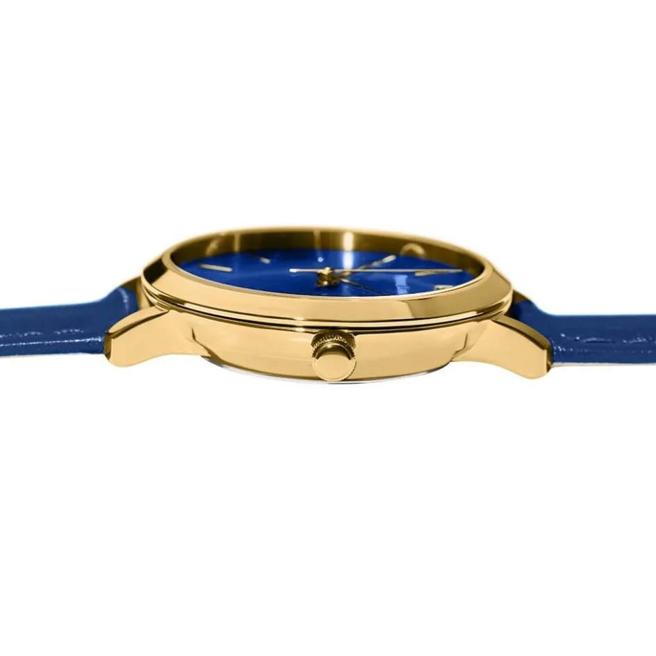Best PIERRE LANNIER Montre Chouquette Bleu cadran doré fond bleu bracelet cuir bleu