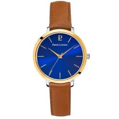 Sale PIERRE LANNIER Montre Chouquette Bleu cadran argenté fond bleu bracelet cuir brun
