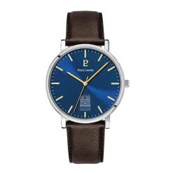 Outlet PIERRE LANNIER Montre Coeur Battant Bleu cadran argenté fond bleu bracelet cuir de vache marron