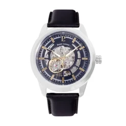 Clearance PIERRE LANNIER Montre Collection Automatique 44 Acier Argenté cadran argenté fond noir bracelet cuir noir