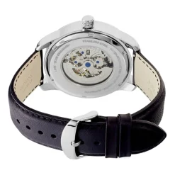 Clearance PIERRE LANNIER Montre Collection Automatique 44 Acier Argenté cadran argenté fond noir bracelet cuir noir
