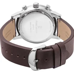 PIERRE LANNIER Montre Criterium Bleu cadran argenté fond bleu bracelet cuir brun