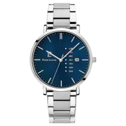 Outlet PIERRE LANNIER Montre Data Bleu cadran argenté fond bleu bracelet acier argenté