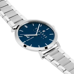 Outlet PIERRE LANNIER Montre Data Bleu cadran argenté fond bleu bracelet acier argenté