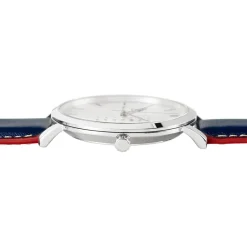 PIERRE LANNIER Montre Data Argenté cadran argenté fond argenté bracelet cuir de veau bleu
