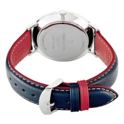 PIERRE LANNIER Montre Data Argenté cadran argenté fond argenté bracelet cuir de veau bleu