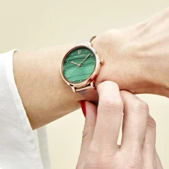 Discount PIERRE LANNIER Montre Elara Vert cadran doré rose fond vert bracelet acier doré rose