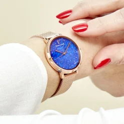 Discount PIERRE LANNIER Montre Elara Bleu cadran doré rose fond bleu bracelet acier doré rose