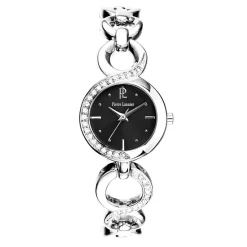 PIERRE LANNIER Montre Elegance Seduction Noir cadran argenté fond noir bracelet acier argenté