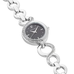 PIERRE LANNIER Montre Elegance Seduction Noir cadran argenté fond noir bracelet acier argenté