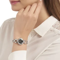 PIERRE LANNIER Montre Elegance Seduction Noir cadran argenté fond noir bracelet acier argenté