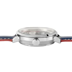 New PIERRE LANNIER Montre Elysee Argenté cadran argenté fond argenté bracelet cuir de veau bleu