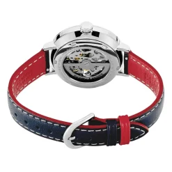 New PIERRE LANNIER Montre Elysee Argenté cadran argenté fond argenté bracelet cuir de veau bleu