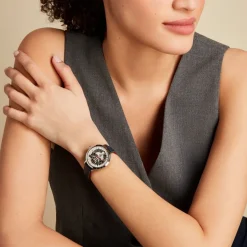 New PIERRE LANNIER Montre Elysee Argenté cadran argenté fond argenté bracelet cuir de veau bleu