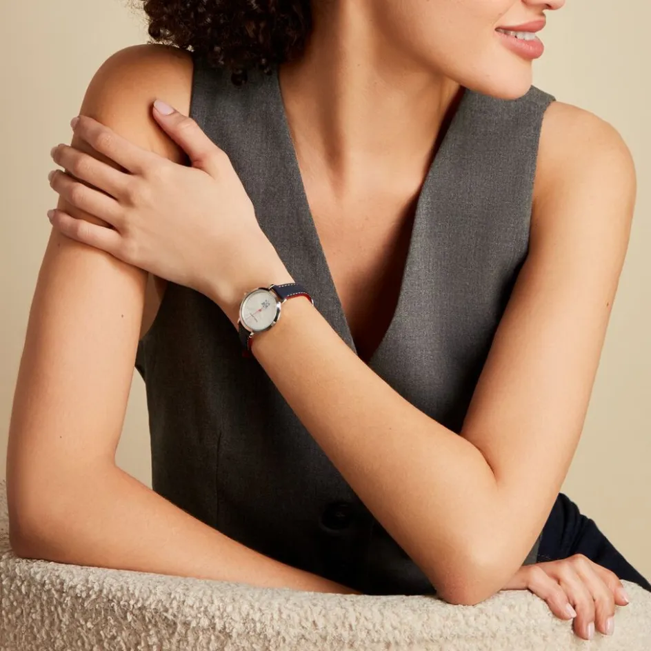 Best PIERRE LANNIER Montre Elysee Argenté cadran argenté fond argenté bracelet cuir de veau bleu