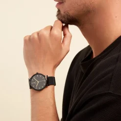 Discount PIERRE LANNIER Montre Essential Noir cadran noir fond noir bracelet acier noir