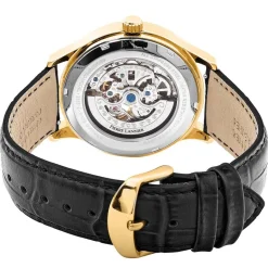 Discount PIERRE LANNIER Montre Fleuret Noir cadran doré fond noir bracelet cuir noir
