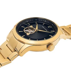 Hot PIERRE LANNIER Montre Fleuret Noir cadran doré fond noir bracelet acier doré