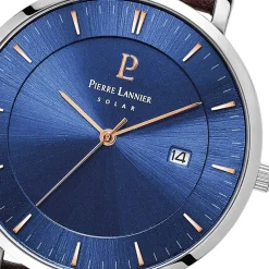 Best PIERRE LANNIER Montre Inti Bleu cadran argenté fond bleu bracelet cuir brun