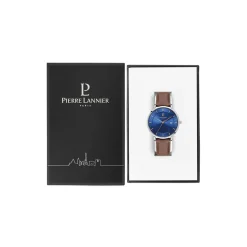 Best PIERRE LANNIER Montre Inti Bleu cadran argenté fond bleu bracelet cuir brun