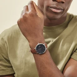 Best PIERRE LANNIER Montre Inti Bleu cadran argenté fond bleu bracelet cuir brun