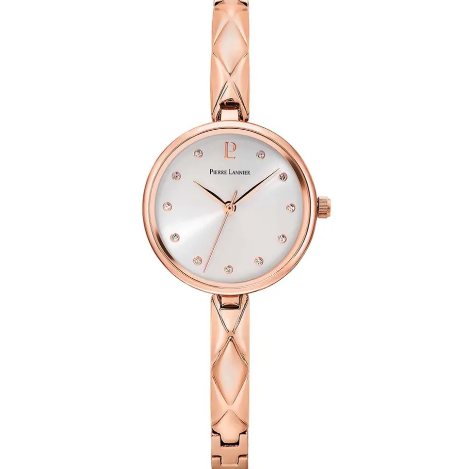 Online PIERRE LANNIER Montre Leia Blanc cadran doré rose fond blanc bracelet acier doré rose