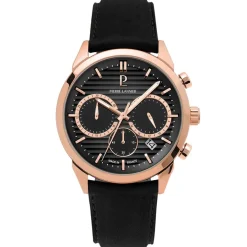Discount PIERRE LANNIER Montre Monarck Noir cadran bicolore doré / rose fond noir bracelet cuir de vache noir