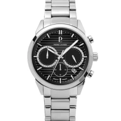 PIERRE LANNIER Montre Monarck Noir cadran argenté fond noir bracelet acier argenté