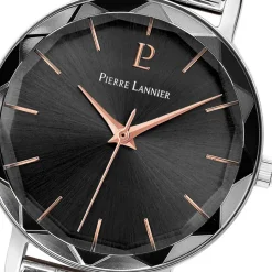 Clearance PIERRE LANNIER Montre Multiples Noir cadran argenté fond noir bracelet acier argenté