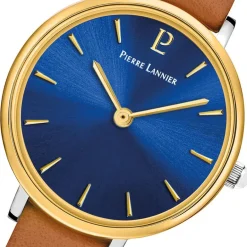 Best PIERRE LANNIER Montre Nova Bleu cadran argenté fond bleu bracelet cuir brun