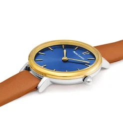 Best PIERRE LANNIER Montre Nova Bleu cadran argenté fond bleu bracelet cuir brun