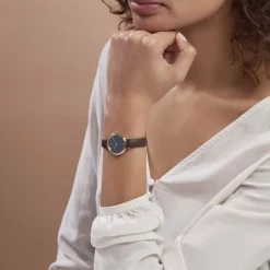 Best PIERRE LANNIER Montre Nova Bleu cadran argenté fond bleu bracelet cuir brun