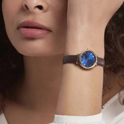 Best PIERRE LANNIER Montre Nova Bleu cadran argenté fond bleu bracelet cuir brun