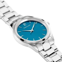 PIERRE LANNIER Montre Roxane Bleu cadran argenté fond bleu bracelet acier argenté