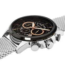 Sale PIERRE LANNIER Montre Sentinelle Noir cadran argenté fond noir bracelet acier argenté