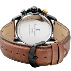 Outlet PIERRE LANNIER Montre Sentinelle Noir cadran noir fond noir bracelet cuir brun