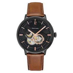 Clearance PIERRE LANNIER Montre Trio Noir cadran noir fond noir bracelet cuir brun